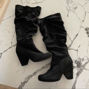 Torrid Faux Black Suede Over the Knee Slouchy Boot Heels